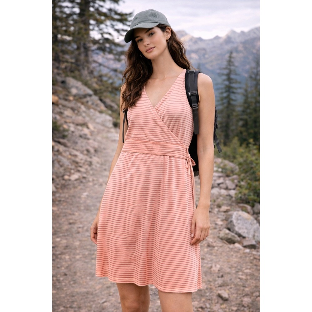 Toad Co Womens Large Red Stripe Sleeveless V Neck Wrap‎ Dress Organic Cotton